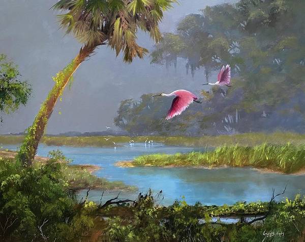 Florida Spoonbills Wildlife Animal  Art Print. - Art Print