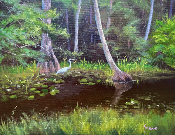 Riverbend Park Egret Landscape. Original