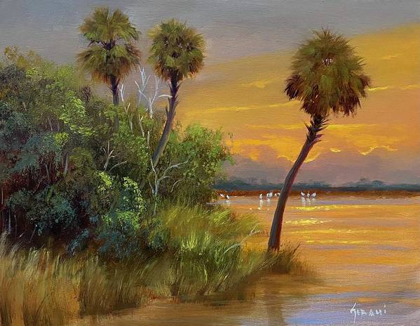 Three Palms Florida Sunset Landscape Art Print  - Art Print
